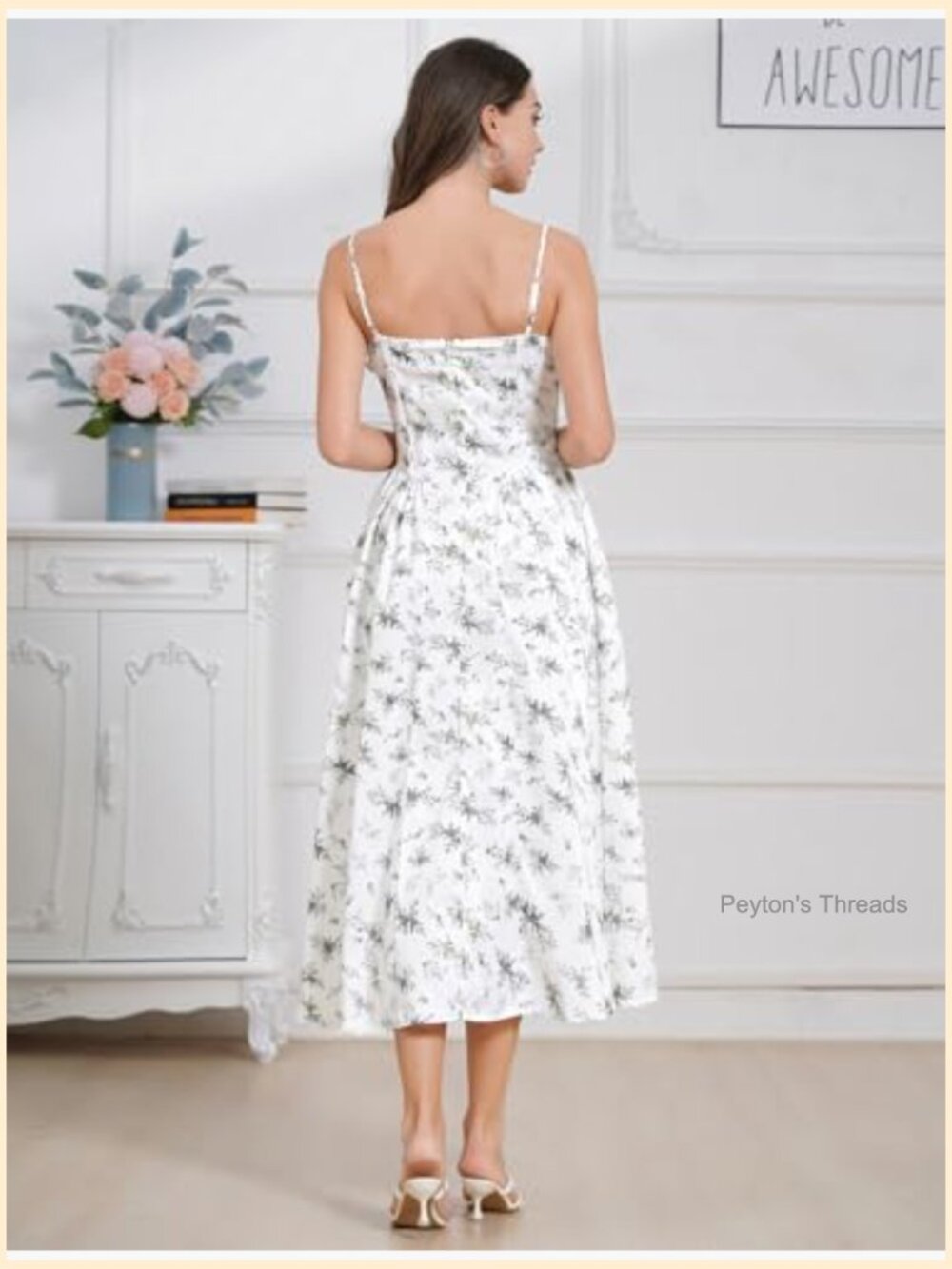 Sexy Spaghetti Strap Bustier Midi Dress with Pockets Flowy Pleated Hem - Picture 2 of 7